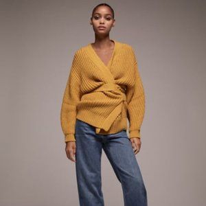 Zara Mustard Crossover Knit Cardigan With Tie